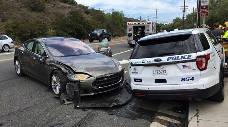 The scene of the accident involving a Tesla vehicle running in autopilot mode in Laguna Beach, California on May 29th, 2018.
